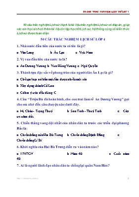 50 Câu trắc nghiệm Lịch sử Lớp 4